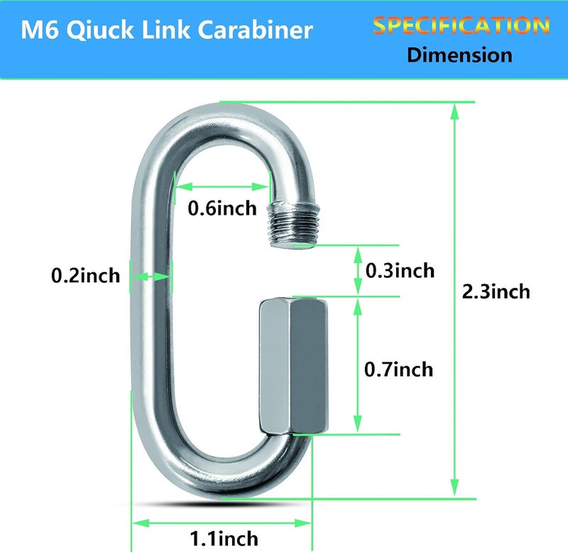 EVANCENT Quick Links, Chain Links Connector, 620lbs Capacity Heavy Duty Carabiner Clips, Galvanized Thread Quick Link Hardware for Safety Chain Swing Gym Hammock, Screw Lock Oval Locking Carabiner - Image 2
